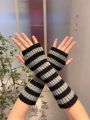 Warm Arm Warmers Women Wrist Elbow Thermal Glove Hand Arm Warmers Striped Knitted Woolen Elbow Mittens Cosplay Arm Sleeves. 