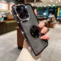Luxury plating glitter rhinestones ring holder clear case for iPhone 15 13 11 12 14 Pro Max X XR Xs 7 8 plus soft silicone cover. 