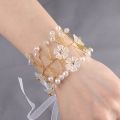 Wrist flower Pearl Crystal Corsage Bridesmaid Children Hand Flower Marriage Beautiful Bride Wedding Bracelets Girls Jewelry. 