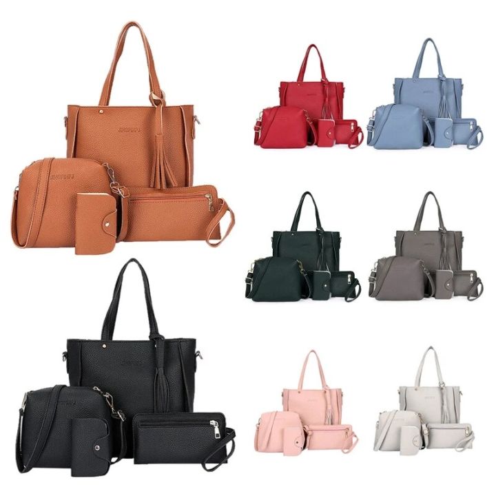 4pcs Women Lady Fashion Handbag Shoulder Bags Tote Purse Messenger Satchel Set Bag Crossbody Card Case Holder Wallet for Girls