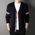 Luxury TB Fashion Brand High Quality Sweaters Men Slim Fit V-Neck Striped Cardigans 4 Bar Clothing Cotton Casual Coat Males.