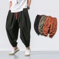 Cotton Linen Harem Pants Men Solid Elastic Waist Streetwear Joggers Baggy Pants Spring Men Loose Casual Trousers Men Sweatpants. 