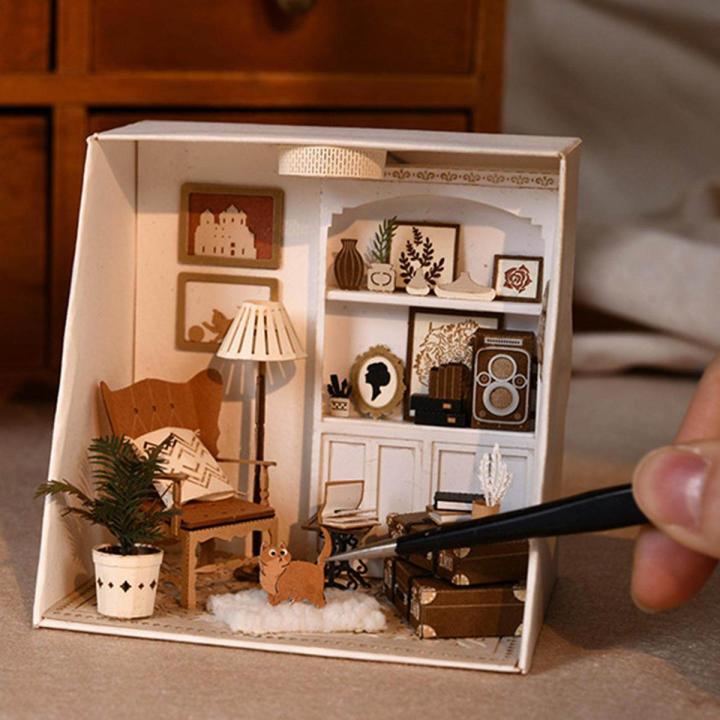 DIY Sweet Cake Station Dollhouse Kit - Complete With LED Lights & Furniture