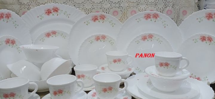 32 Pcs Pyrex Opal Glassware White Oven Save Dinner Set. Model Red Pata - Dinner Set - dinner set