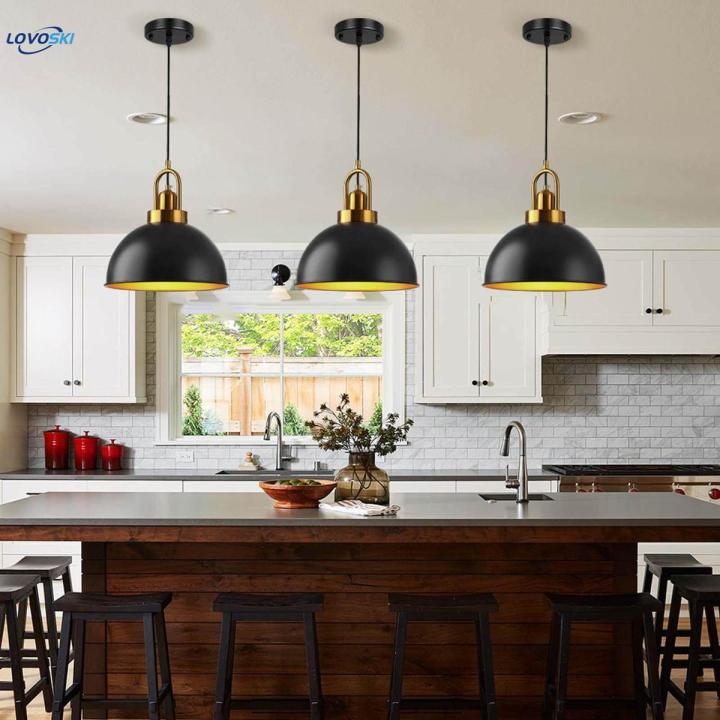 Modern 6-Light Kitchen Island Pendant – Matte Black With Antique Brass Finish, Adjustable Chain, Sloped Ceiling Compatible (E26, Bulbs Not Included)