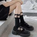 Xiaohongshu with the same black lace socks, girls' bow, mid-rise socks, thin with small leather shoes, jk socks, Lolita. 