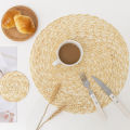 Straw Woven Placemat Wheat Straw Wheat Braid Woven Pad Dining Table Decor Insulation Meal Mat Environmentally Friendly Coaster.