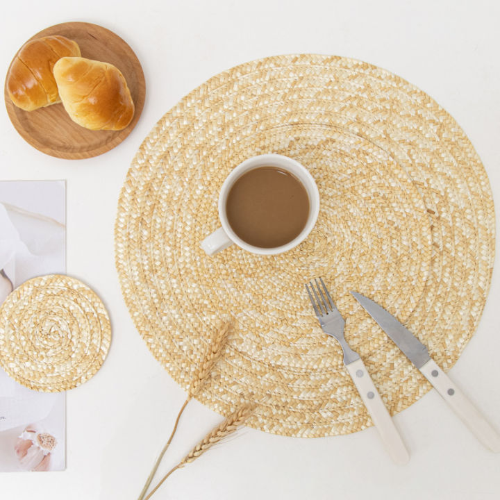 Straw Woven Placemat Wheat Straw Wheat Braid Woven Pad Dining Table Decor Insulation Meal Mat Environmentally Friendly Coaster