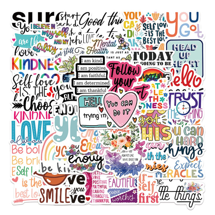 52Pcs Inspirational Stickers Motivational Phrases Life Quotes Decals DIY Laptop Study Room Scrapbooking Stickers Kid Toys Motivational English Graffiti Sticker