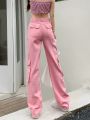 Pink Jeans Overalls Women's Summer Thin High Waist Slimming and Straight Loose Casual Wide Leg Mop Pantsins. 