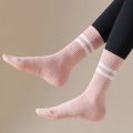 New Solid Color Striped Mid-calf Yoga Pilates Socks for Women Cotton Breathable Non-slip Fitness Dance Floor Socks Sport Socks.