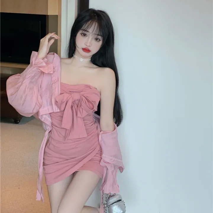 Pure%20Desire%20Style%20Hot%20Girl%20Halter%20Spaghetti%20Straps%20Dress%20Women's%20Design%20Sense%20Cinched%20Bodycon%20Sexy%20Sheath%20Skirt%20Summer%20-%20Image%203