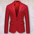 【Nightmaree】Stylish Men Blazer Temperament Wedding Blazer Solid Color Good Touch Slim Fit Suit Coat One Button. 