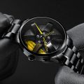 （NEW）Wheel Watch Men Vacuum Plating Car Rim Hub Style Non-Mechanical Watches Stainless Steel Quartz Wristwatch. 
