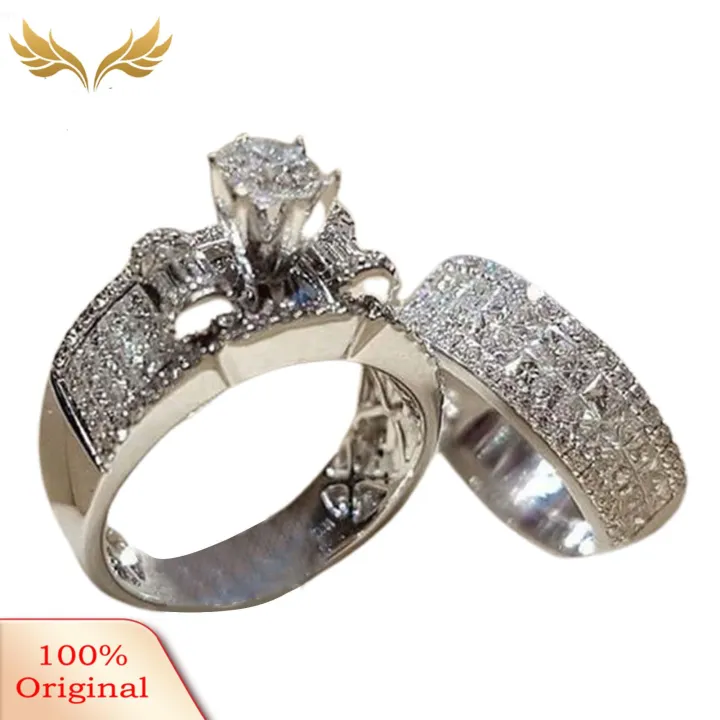 Super Engagement Rings Polishing Geometric Round Couple Rings Set ...