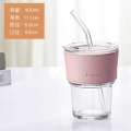 Internet celebrity high aesthetic bamboo joint ins portable coffee with lid creative office glass straw cup. 