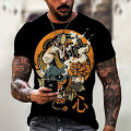 2023 New Summer Japanese Style Harajuku Samurai Tattoo Men's T-shirts Fashion Art Mask O-Neck Short-Sleeved Tattoo Punk Clothing. 