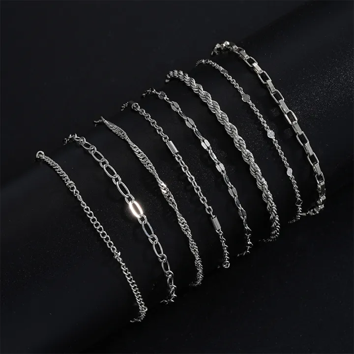 11Pcs%20Set%20Simple%20Stackable%20Silver%20Color%20Metal%20Chain%20Bracelets%20Set%20Jewelry%20Nicle%20-%20Image%203
