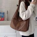 Women Hobo Bag Simple PU Leather Solid Shoulder Bag 2023 Fashion Large Capacity Handbag For School Work.