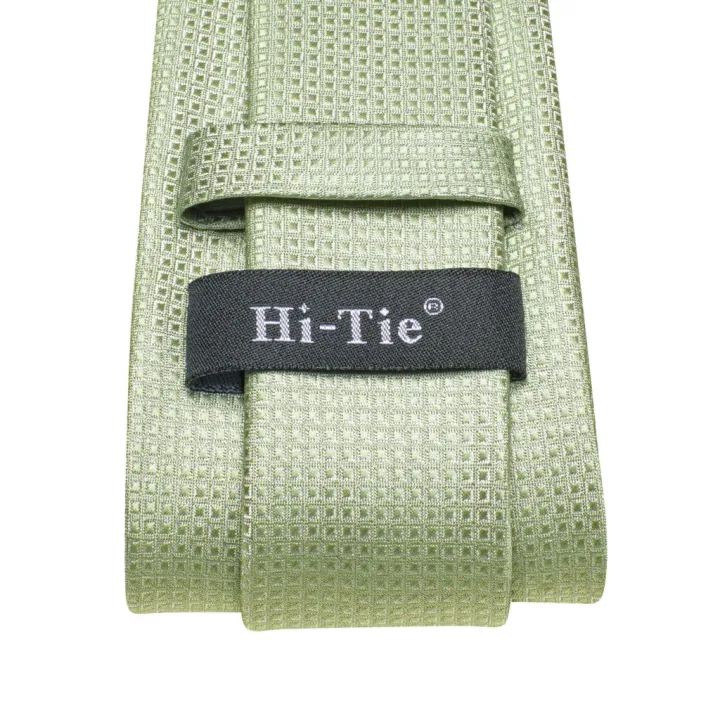 2023%20New%20Sage%20Green%20Solid%20Plaid%20Hi-Tie%20Designer%20Gift%20Tie%20for%20Men%20Fashion%20Brand%20Wedding%20Party%20Necktie%20Handky%20Cufflinks%20Wholesale%20-%20Image%205