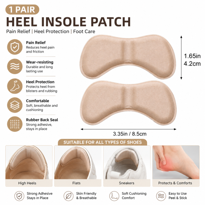 1 Pair Heel Insole Patch, Pain Relief, Wear-resisting Pad, Foot Care, Heel Protection, Rubber Back Seal, Shoe Insole Inser