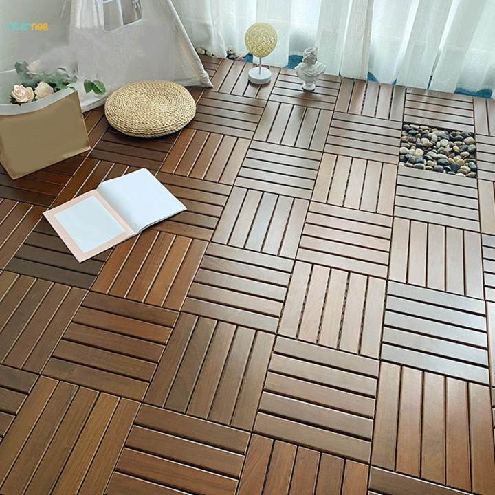 Outdoor Flooring Wooden Flooring Puzzle Interlocking Balcony Flooring Interlocking Deck Tiles for Outside Garden Balcony Walkway Indoor