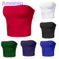 Amamia Women Solid Color Strapless Cropped Mini Bustier Slim Elastic Tube Top. 