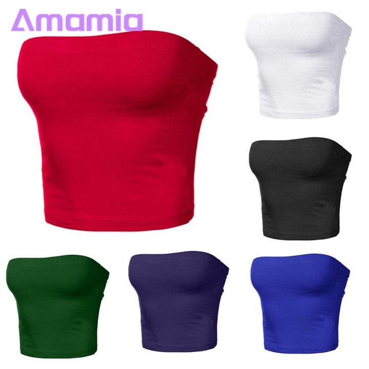 Amamia%20Women%20Solid%20Color%20Strapless%20Cropped%20Mini%20Bustier%20Slim%20Elastic%20Tube%20Top%20-%20Image%205