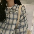 2021 Plaid Shirt Women's Loose Korean-Style Mid-Length Retro Hong Kong Style All-Matching bf Long Sleeve Sun Protection ins Fashionable Coat. 