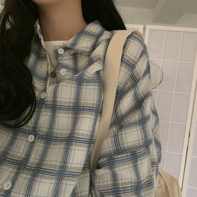 2021%20Plaid%20Shirt%20Women's%20Loose%20Korean-Style%20Mid-Length%20Retro%20Hong%20Kong%20Style%20All-Matching%20bf%20Long%20Sleeve%20Sun%20Protection%20ins%20Fashionable%20Coat%20-%20Image%203