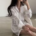 Korean Style Simple Elegant Lapel Shirt Dress Women's French Style Loose Casual Bandage Dress Inner Wear Shirt Dress. 