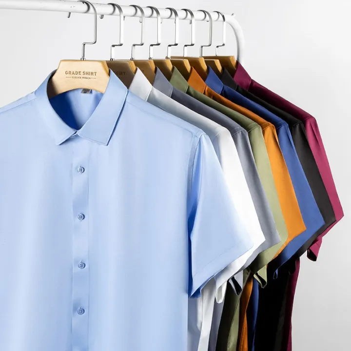 Casual%20Short%20Sleeve%20Shirts%20for%20Men%205XL%20Stretch%20Solid%20Color%20Soft%20Half%20Sleeve%20Men%20Shirt%20Business%20Regular%20Fit%20Without%20Front%20Pocket%20-%20Image%204