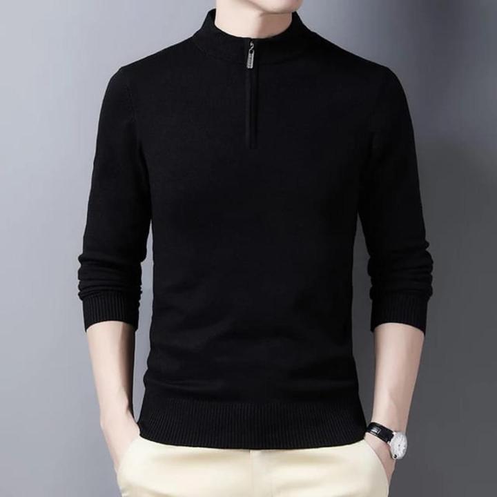 Premium Quality Solid Black Color High Neck Cotton Full Sleeve Sweater for Men