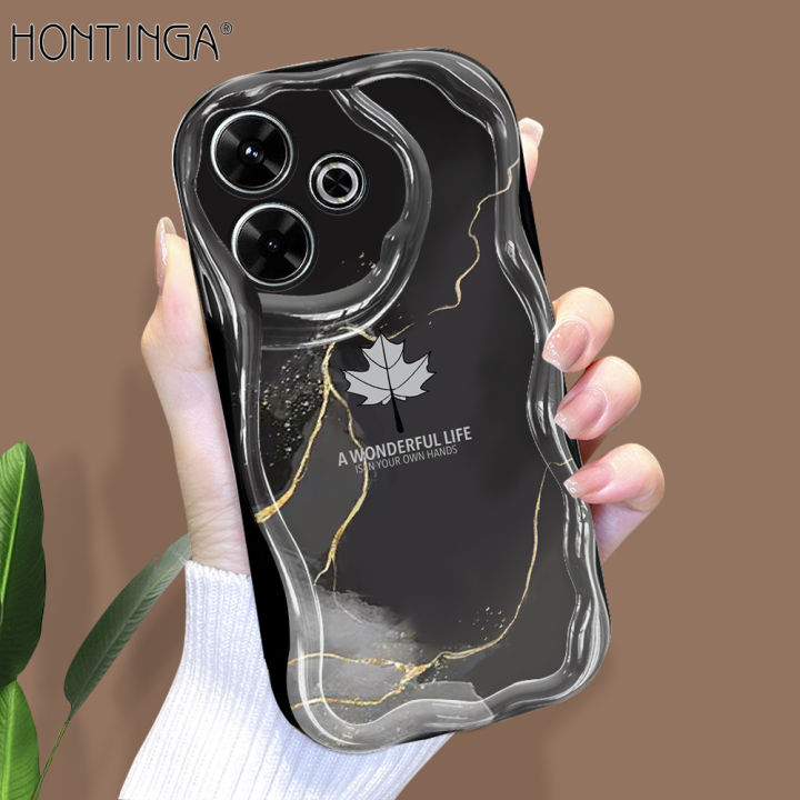 Hontinga for Redmi 13 Xiaomi Poco M6 4G Back Cover Maple Leaf Marble Cream Texture Phone Case Wavy Edge Soft Silicone Cover