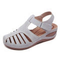 Women Shoes Summer Retro Hook Loop Closure Non-slip Hollow Beach Wedge Sandals. 