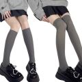 Japanese Preppy Style Women Girls Calf Socks Harajuku Lolita Opaque Solid Color Light Gray Student Over Knee High Tube T8NB. 