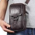 Men's Messenger Bag Cowhide Leather Bag Male Mobile Phone Pouch Pocket Small Wallet Travel Waist Bag Multi-Pockets Chest Bag New.