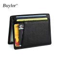 Buylor Men's Wallet Soft Super Slim Wallet Genuine Leather Mini Credit Card Holders Wallet Thin Card Purse Small Bags for Women.