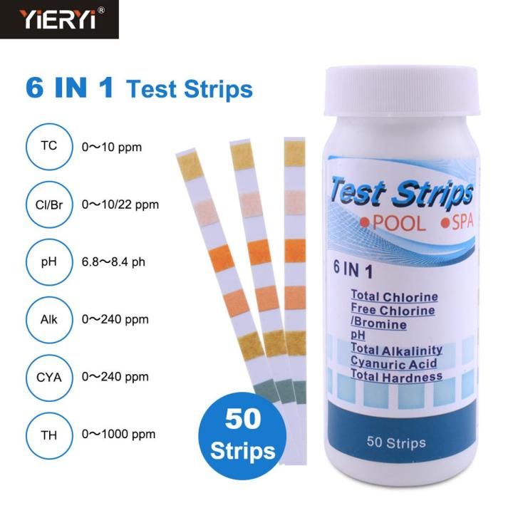 YIERYI 6 in 1 PH Test Strips Water Quality Test Strips Test PH/Chlorine/Bromine/Total Alkalinity/Cyanuric Acid for Aquarium Fish Tank Swimming Pools
