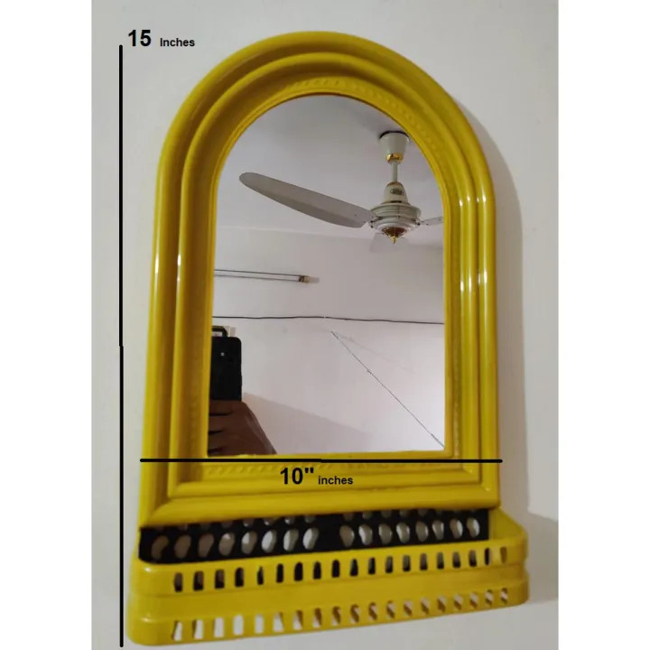 Yellow Plastic Frame Bathroom Mirror Frame with glass Hanging Hole ...