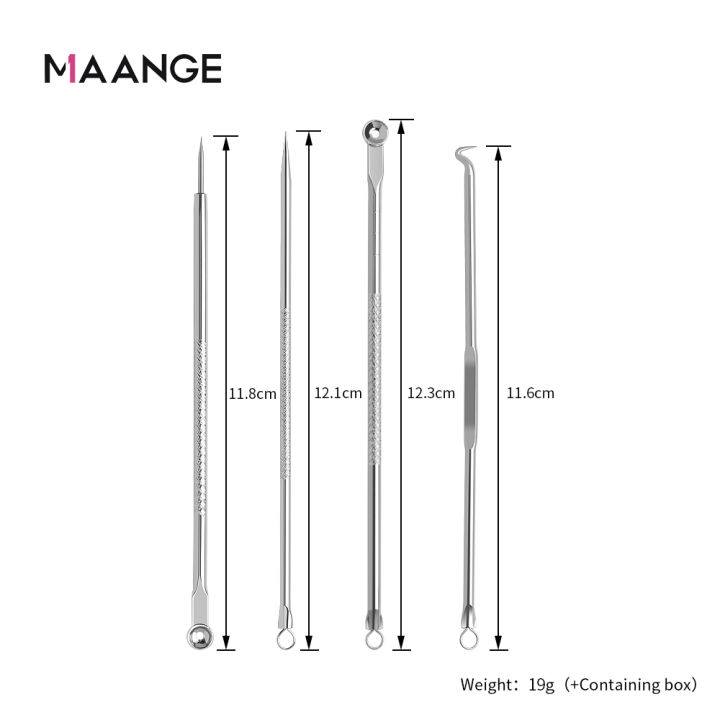 MAANGE%204%20Pcs%20Set%20Stainless%20Steel%20Extractor%20Blackhead%20Remover%20Needles%20Acne%20Pimple%20Blemish%20Bron%20Stick%20-%20Image%204