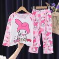 2pcs Sanrio Kuromi Pattern Kids Pajamas, Long Sleeve Top Pants Set,Anime Girls Boys Sleepwear Autumn Children Homewear Clothes. 