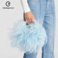 Pearl bead bag with Ostrich feather fur designer brand Clear Acrylic crystal stone box tote handbag women handmade party purse.