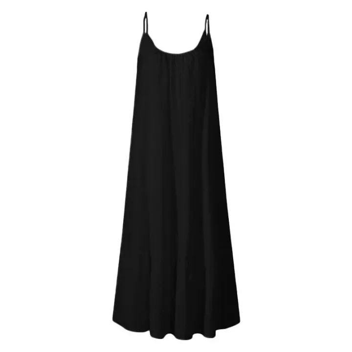 Summer%20Dress%20Beach%20Vacation%20Wear%20For%20Women%20Casual%20Sling%20Solid%20Color%20Sleeveless%20U-neck%20Loose%20Ruffles%20A-line%20Short%20Dress%20-%20Image%207