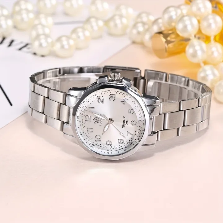 4pcs/set%20Women's%20Watch%20Casual%20Round%20Pointer%20Quartz%20Watch%20Polished%20Fashion%20Analog%20Wrist%20Watch%20&%20Jewelry%20Set,%20Gift%20For%20Mom%20Her%20-%20Image%203