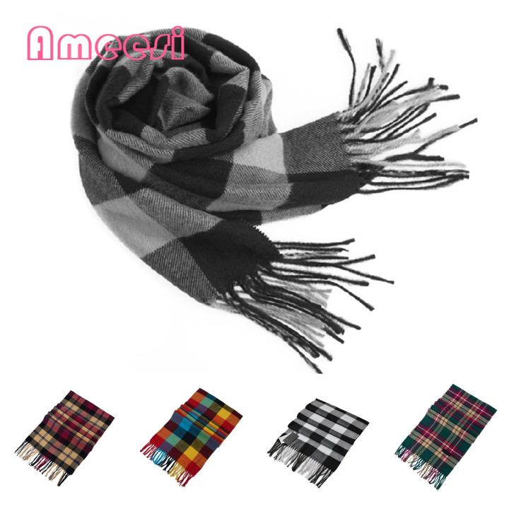 Women Plaid Scarf Cozy Plaid Tassel Scarf Warm Cashmere Shawl for Couples Winter Wrap Couple Warm Shawl