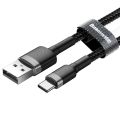 Baseus Cafule USB Type C Cable 2 Meter 2A QC 3.0 Nylon Braided Gray-Black. 