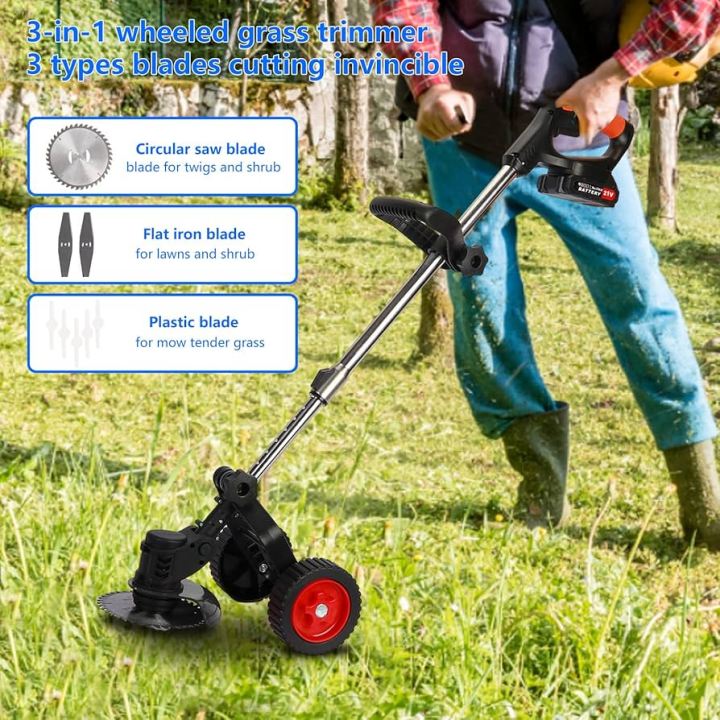 48V Rechargeable Electric Grass Cutter with Wheels – Double Battery Folding Lawn Mower Machine for Small Gardens, Walk-Behind Design