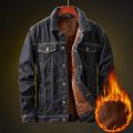 Winter New Men's Warm Denim Jacket Thickened Fleece Classic Black Skinny Jeans Coats Fashion Casual Male Outwear Brand Clothing.