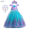 Disney Mermaid Ball Gown Costume For Girl LED Light Up Ariel Cosplay Dress Children Fancy Birthday Party Princess Dress Luxury.